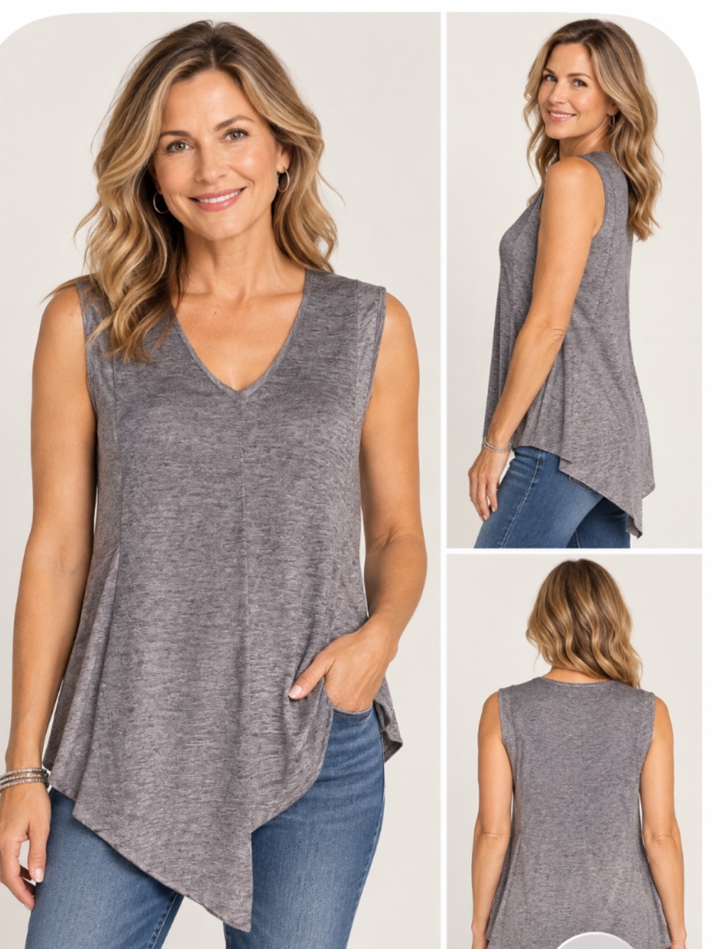 Sleeveless Knit Tunic Top in Heathered Gray